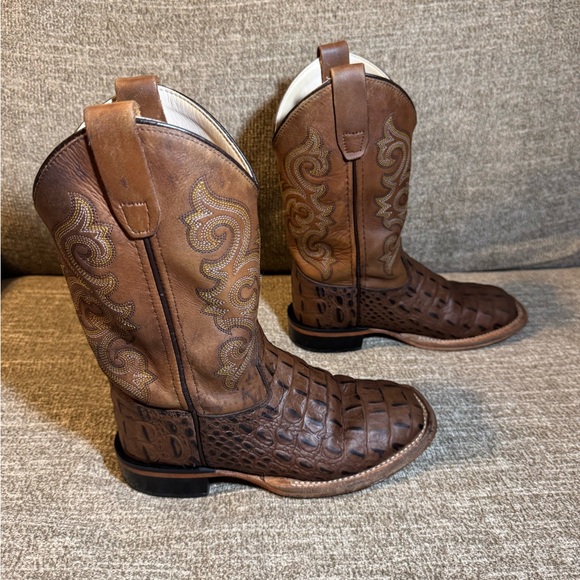 Old West Brown Crocodile Pattern Cowboy Boots BSC1830 kids Size 1.0D - Picture 8 of 10